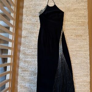 Niteline Black Halter Maxi Dress with Silver Beaded Detail